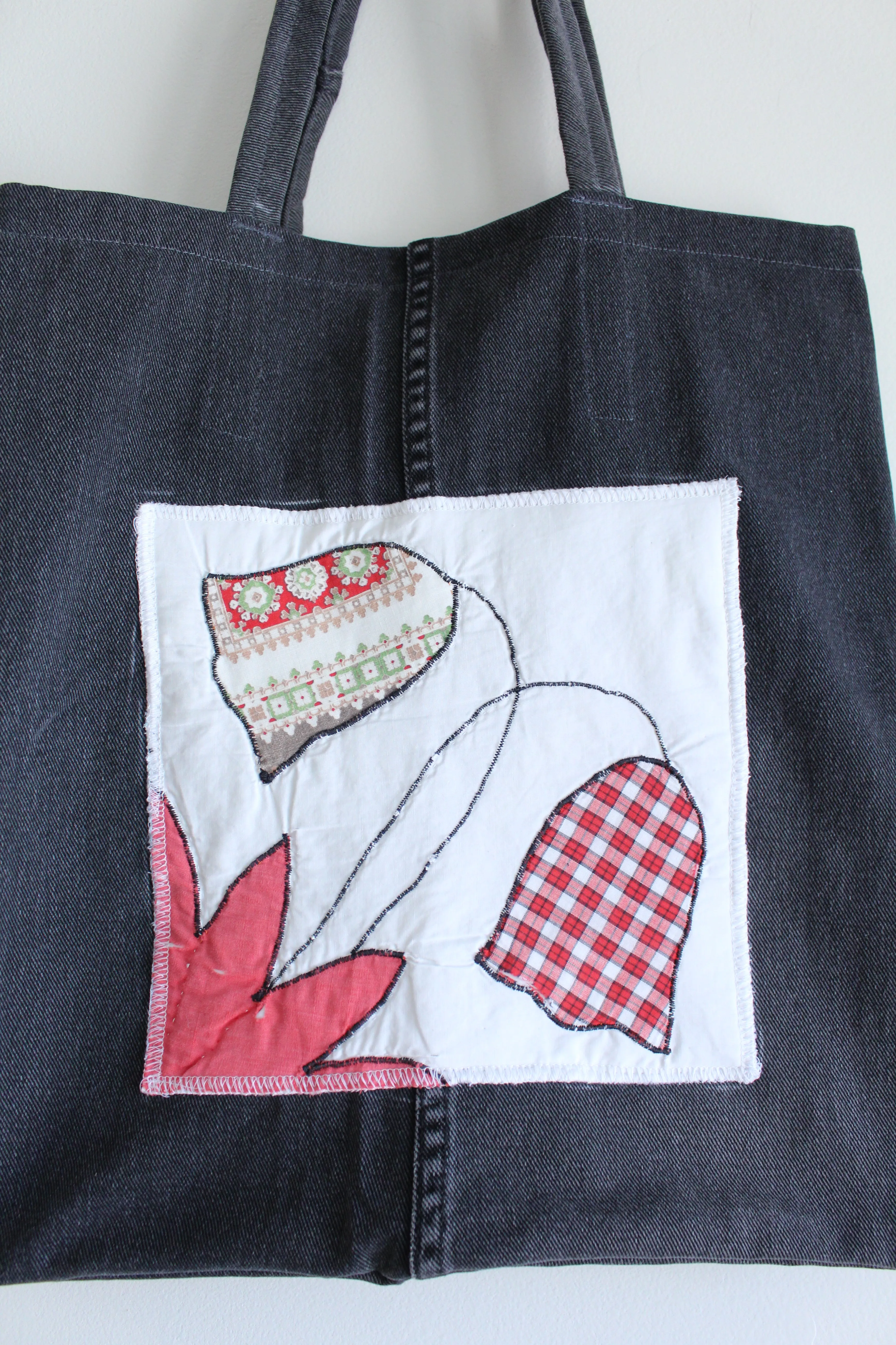 Quilt Patch Upcycled Black Denim Totebags