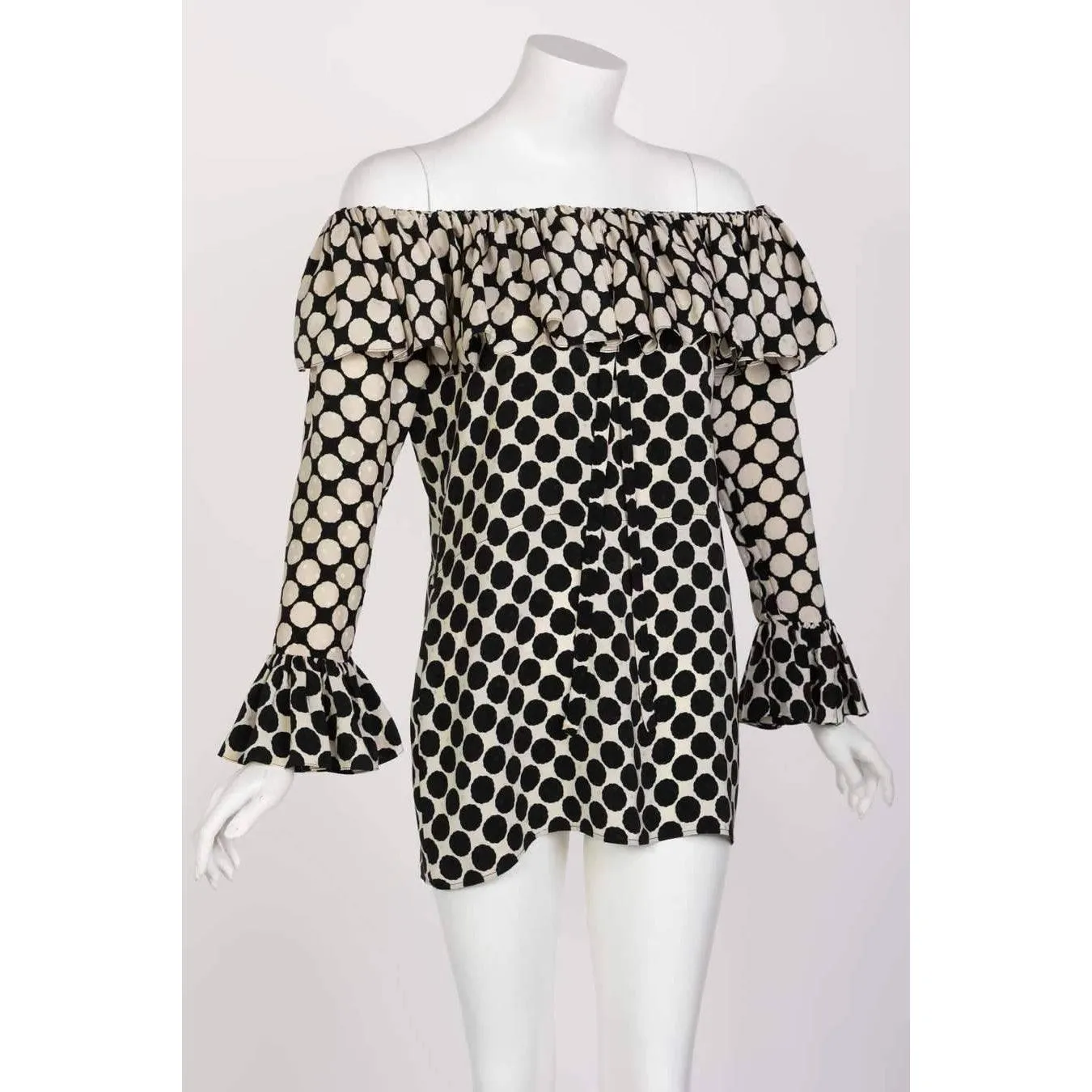 SAINT LAURENT Black & White Polka Dot Blouse | Size US 6 - EU 38