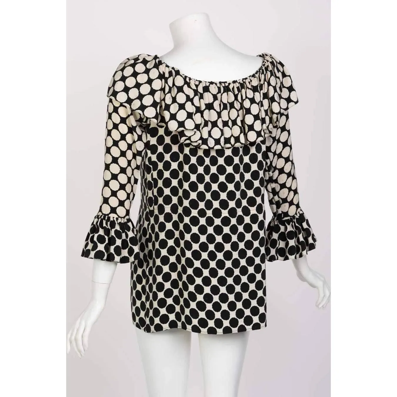 SAINT LAURENT Black & White Polka Dot Blouse | Size US 6 - EU 38