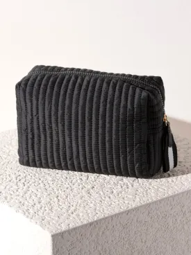 SHIRALEAH EZRA QUILTED NYLON LARGE BOXY COSMETIC POUCH, BLACK