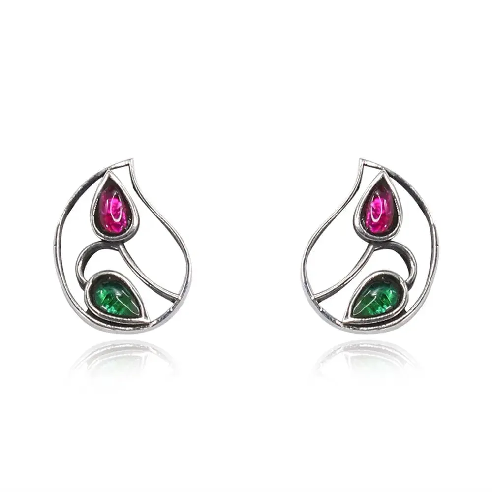 Silver 92.5 Aam Ras Red & Green Studs