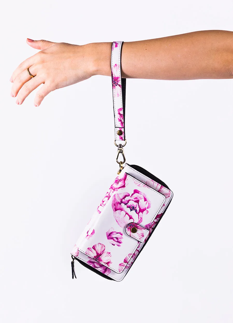 Ultimate Wristlet Phone Case in Pink Peonies