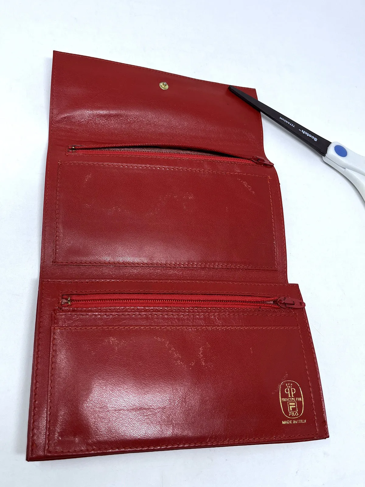 Vintage Fila Red Leather Tri-Fold Wallet