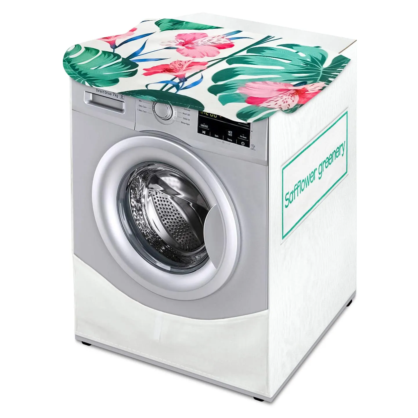 Washing Machine Cover (FABKUC) Front-Loading Machine |Safflower Green Leaves