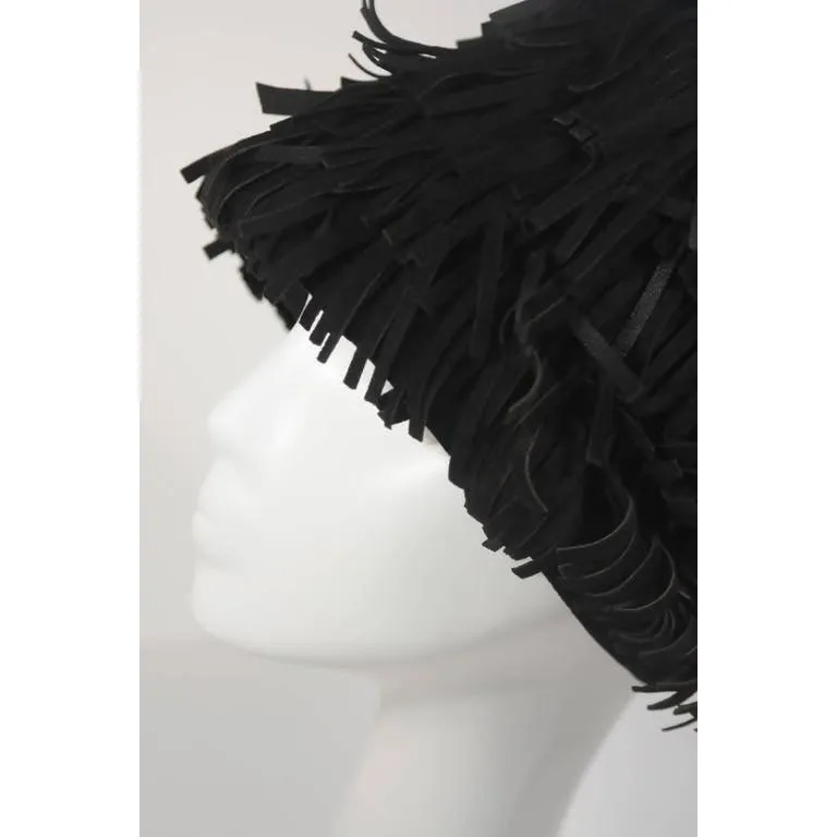 YVES SAINT LAURENT Black Suede Fringe Hat | Size 58