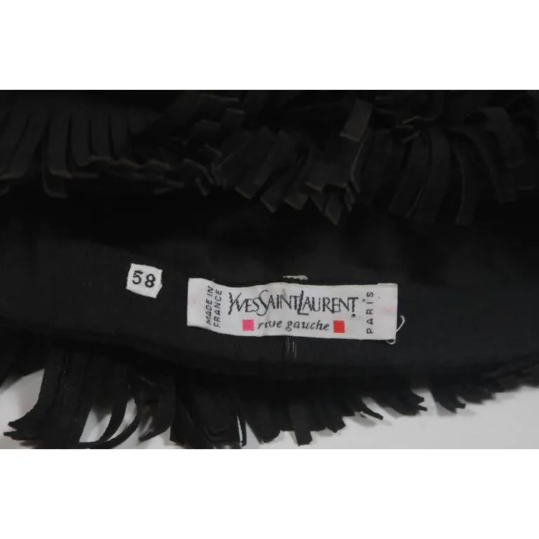 YVES SAINT LAURENT Black Suede Fringe Hat | Size 58