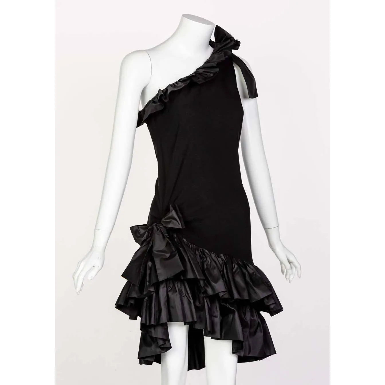 YVES SAINT LAURENT One Shoulder Ruffle Black Dress | Size M