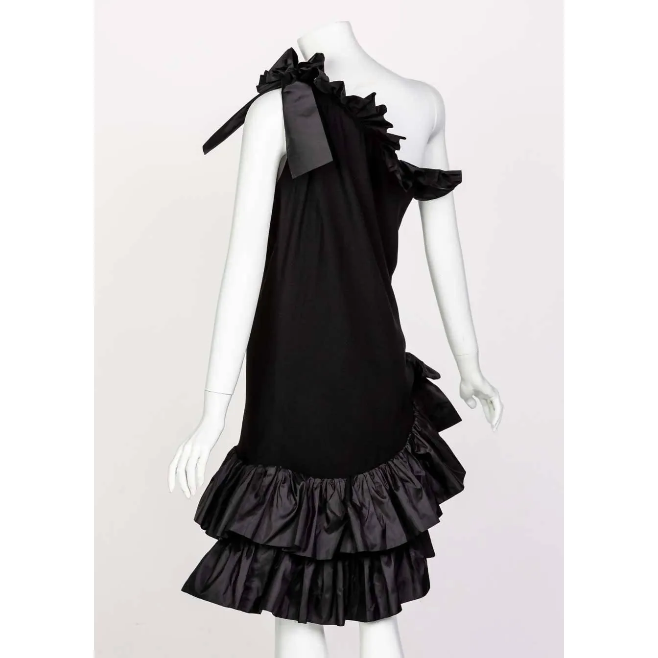 YVES SAINT LAURENT One Shoulder Ruffle Black Dress | Size M