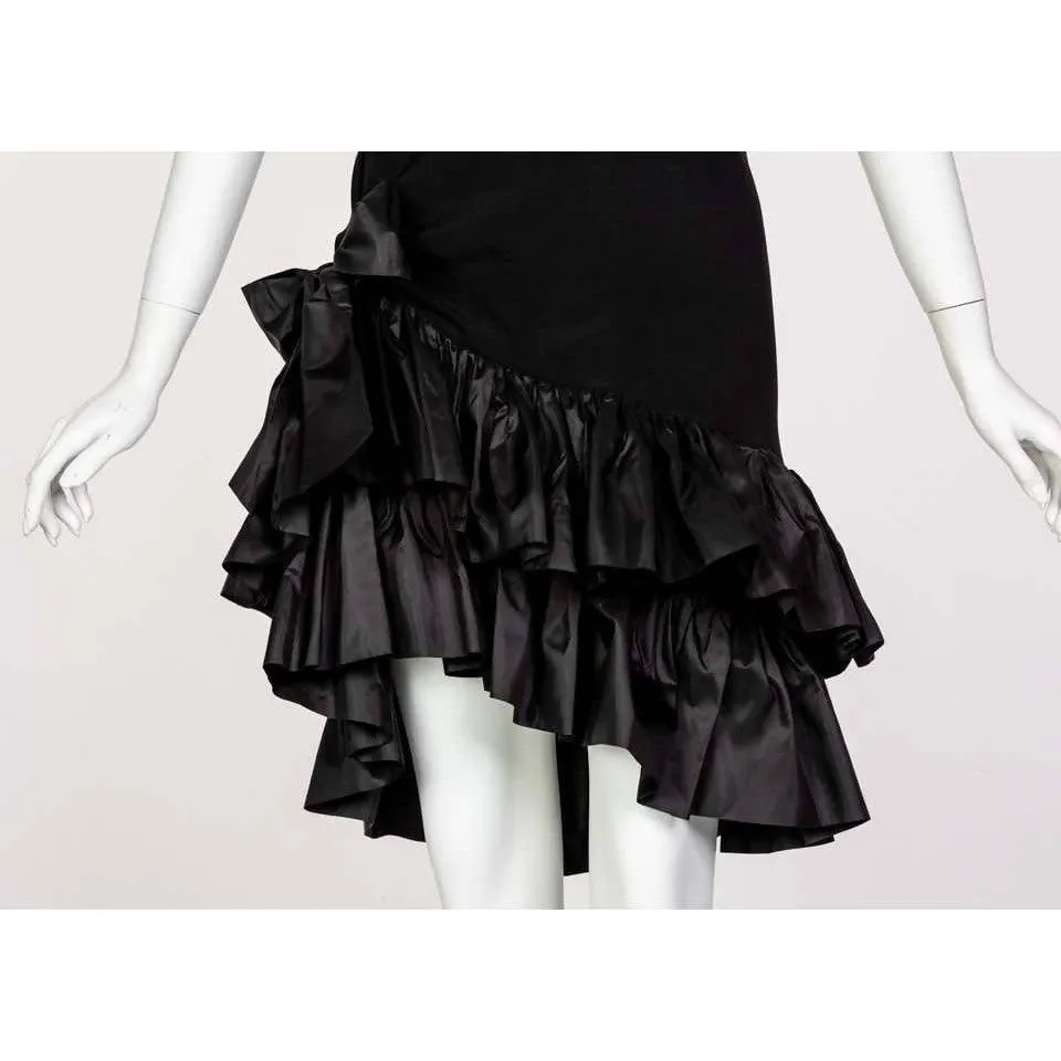 YVES SAINT LAURENT One Shoulder Ruffle Black Dress | Size M