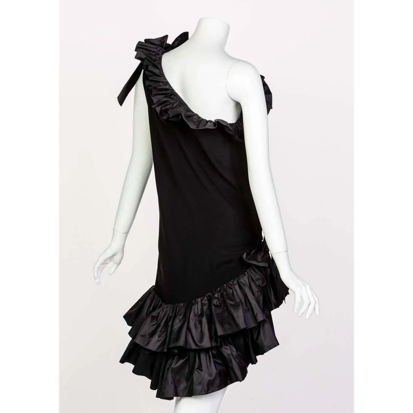 YVES SAINT LAURENT One Shoulder Ruffle Black Dress | Size M