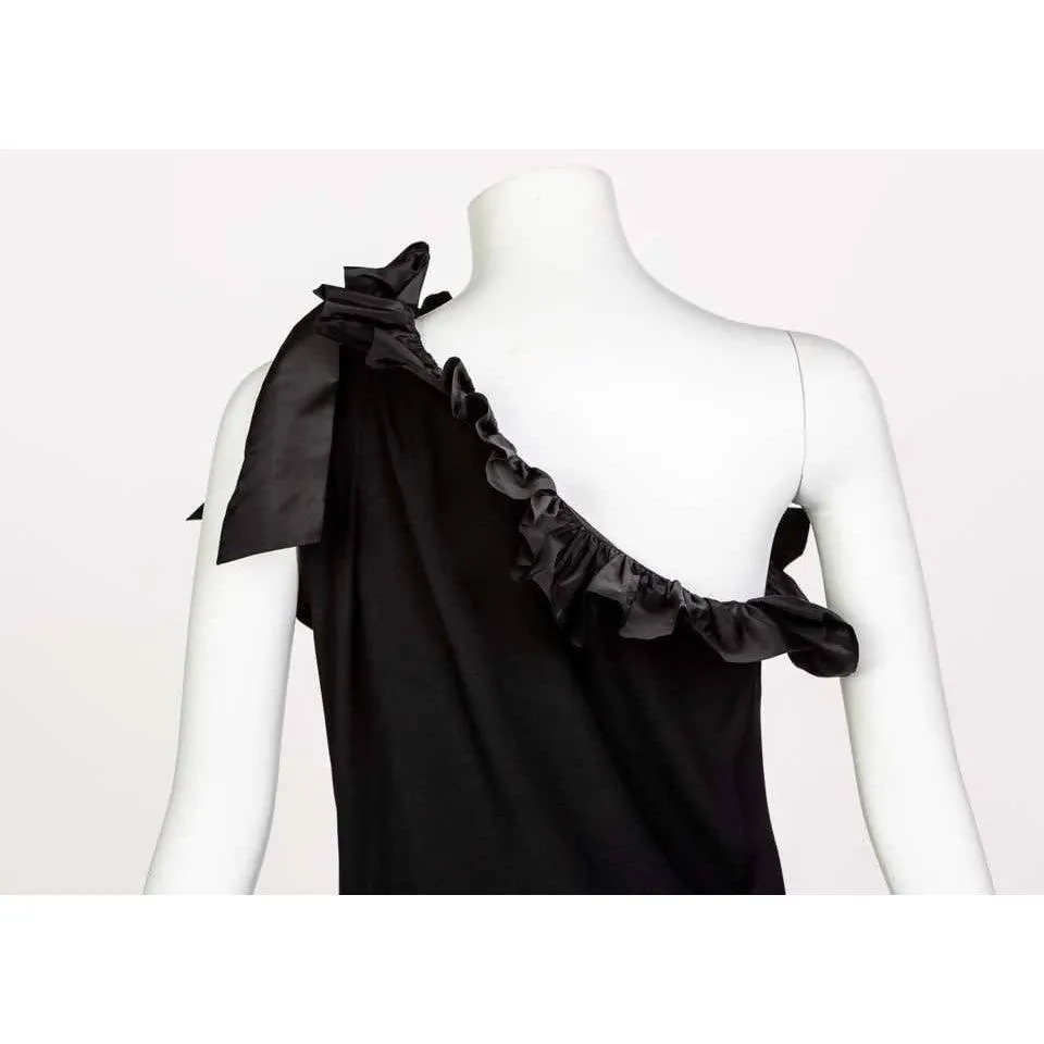 YVES SAINT LAURENT One Shoulder Ruffle Black Dress | Size M