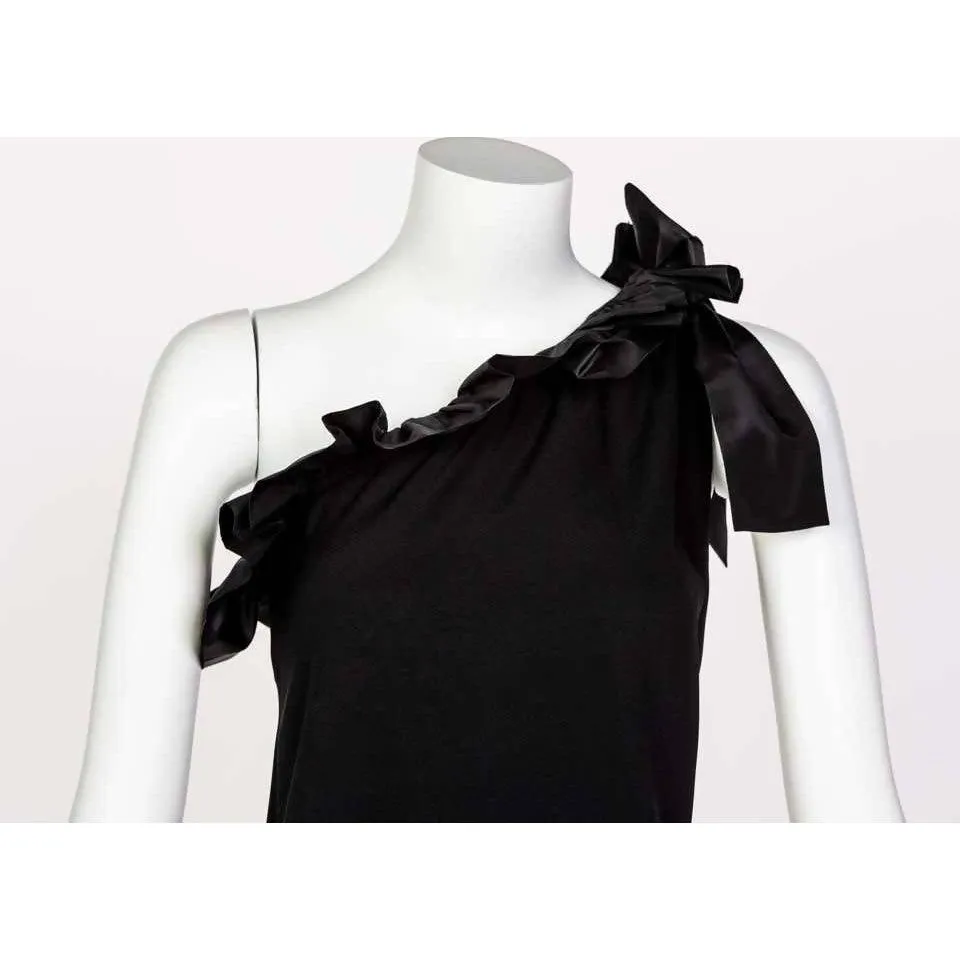 YVES SAINT LAURENT One Shoulder Ruffle Black Dress | Size M