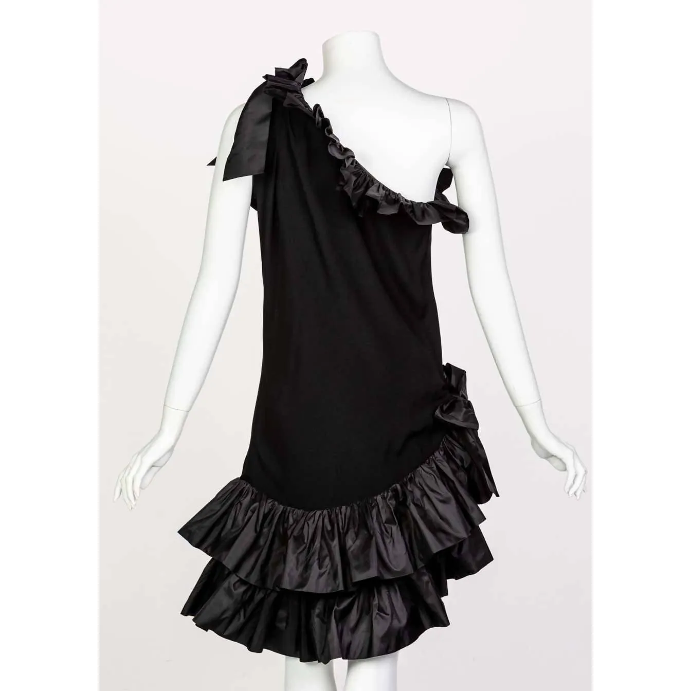 YVES SAINT LAURENT One Shoulder Ruffle Black Dress | Size M