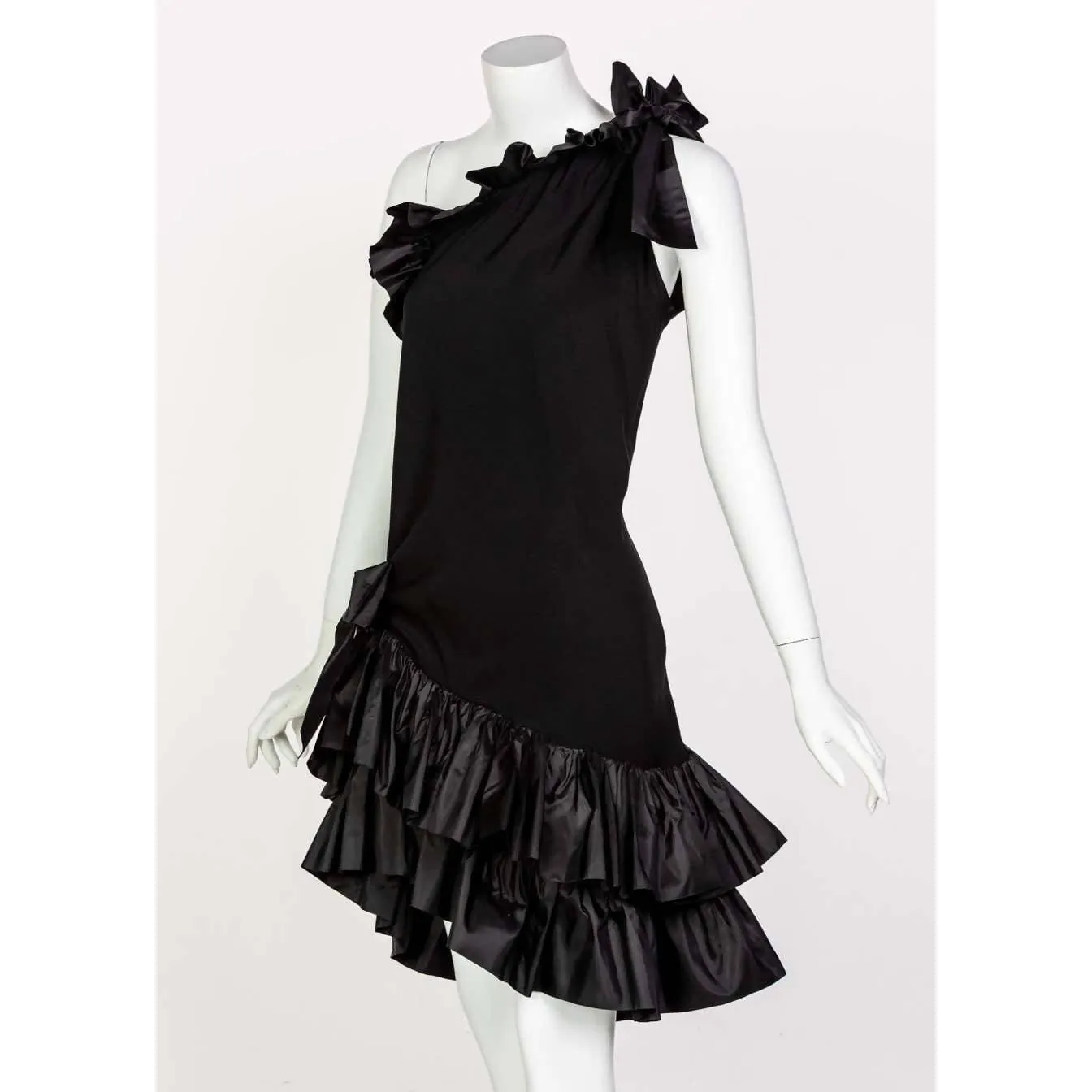 YVES SAINT LAURENT One Shoulder Ruffle Black Dress | Size M