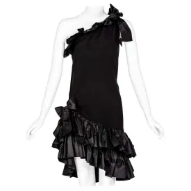 YVES SAINT LAURENT One Shoulder Ruffle Black Dress | Size M